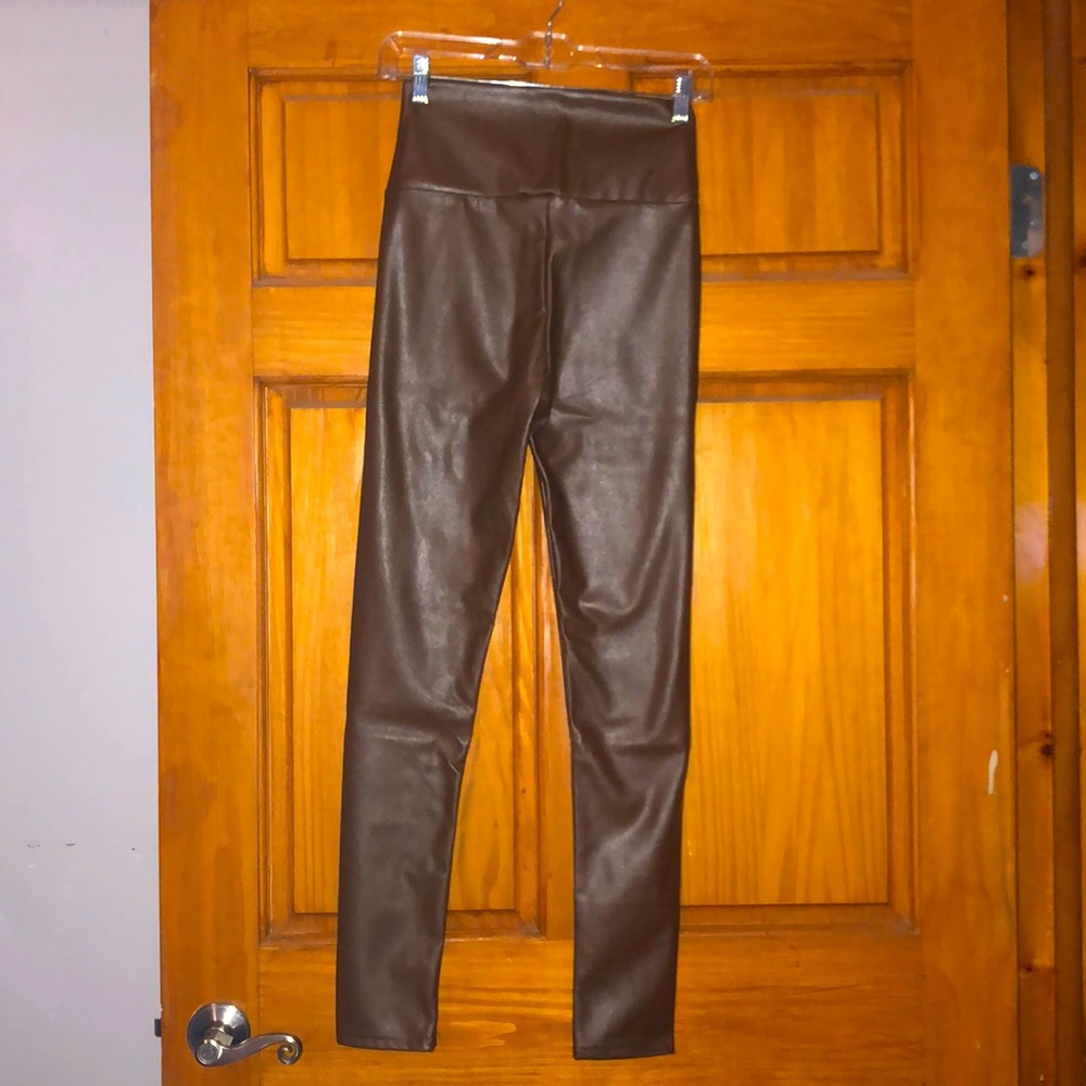 Brown faux leather leggings